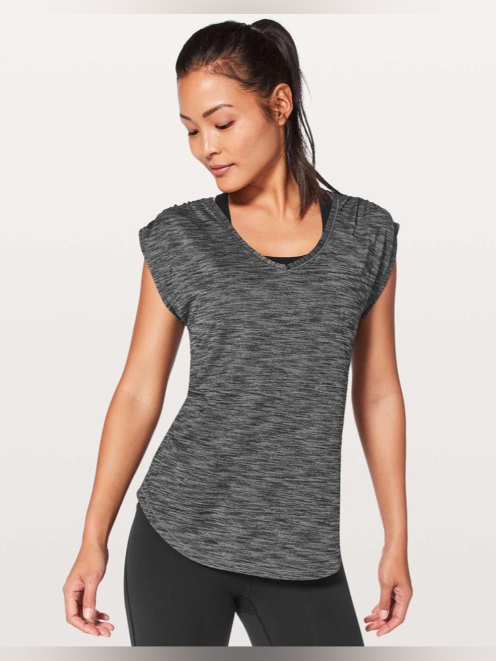 Lululemon Sweat Times Short Sleeve Heathered Black Size 2 NWT